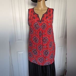 Lucky Brand Womens M Orange Black Geometric Print Knit Tank Top NWOT